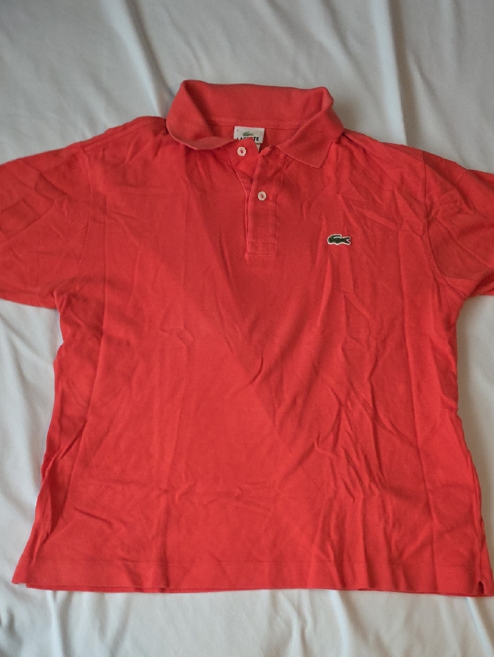 Lacoste Men’s Coral-Red Polo Shirt with Crocodile Logo Size 4